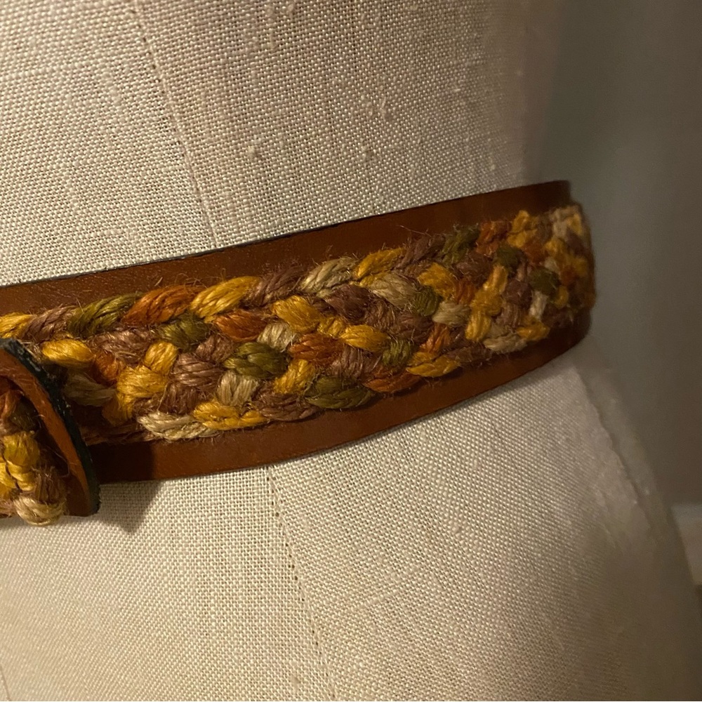 Woven multi color thread basket weave brown leather boho hippie belt XXS XS - Picture 10 of 11